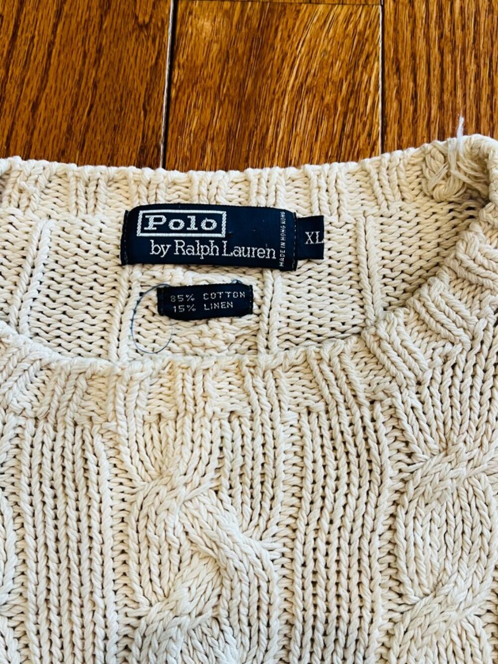 Vintage 90's Polo Ralph Lauren Men’s Cable Knit Fisherman Sweater Size XL Chunky - Picture 4 of 16